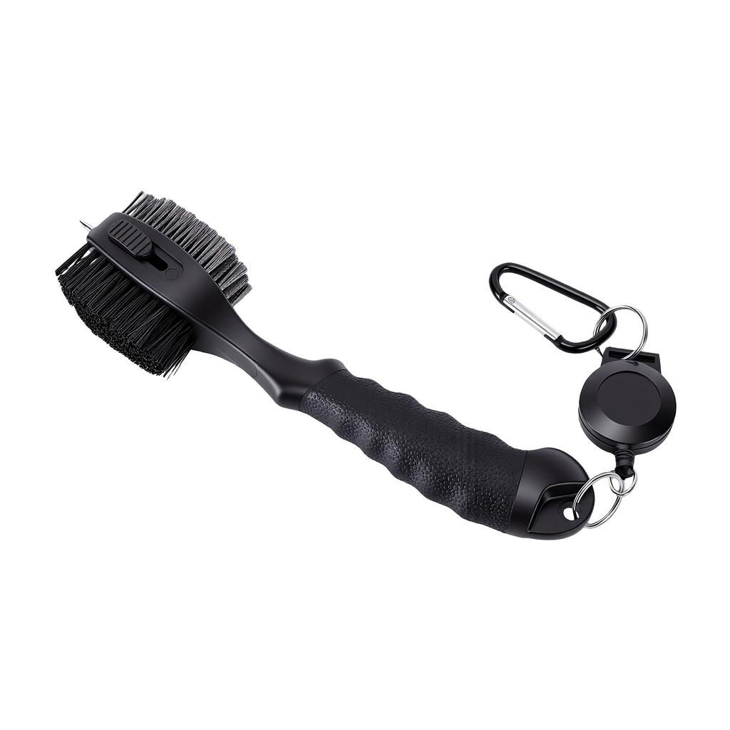 Golf Club Brush Groove Cleaner Dual Head Carbon Fiber Portable Golf Club Cleaning Brush with Retractable Carabiner for