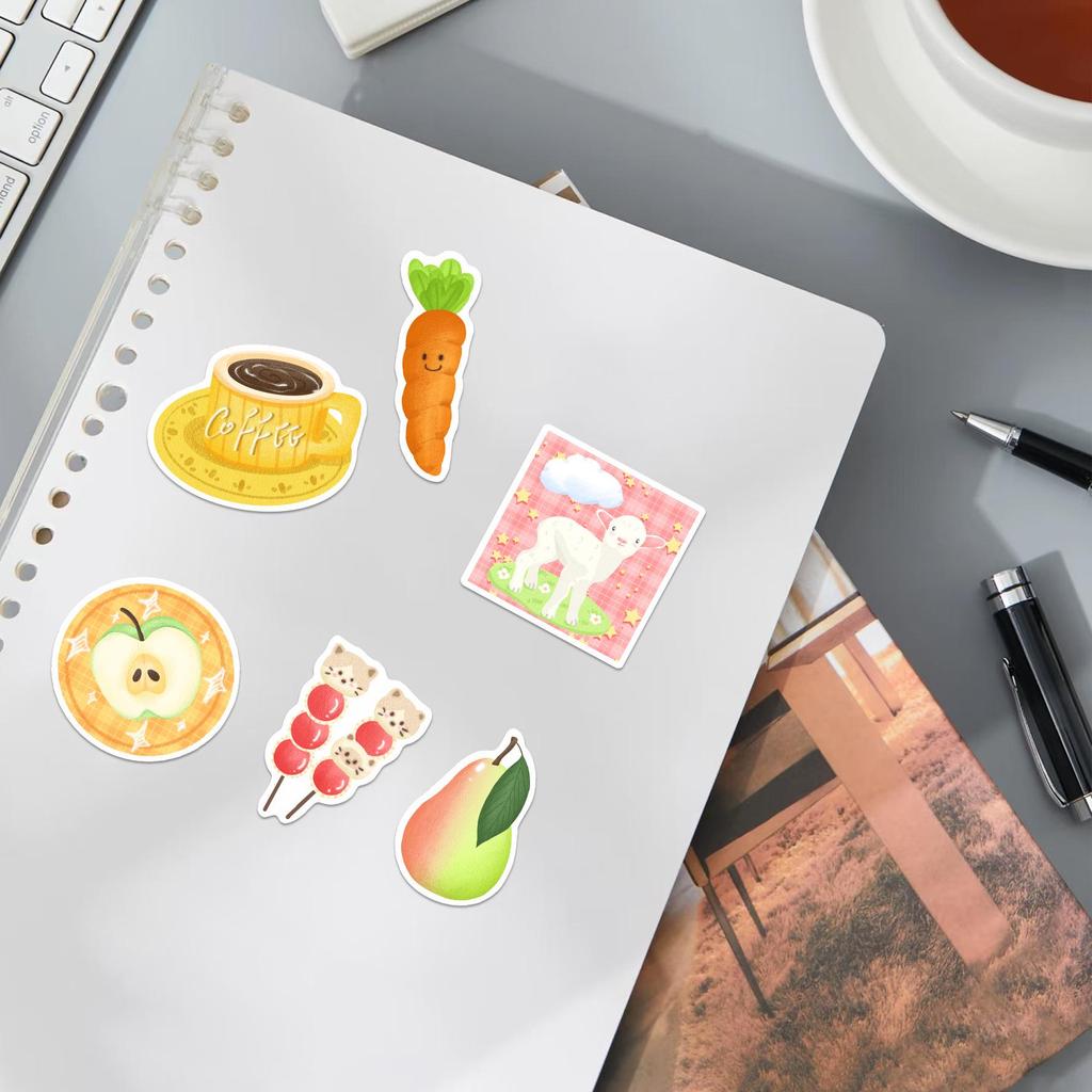 50 Cute Cartoon Food Stickers for Journals, Notebooks, Suitcases, and DIY Decoration