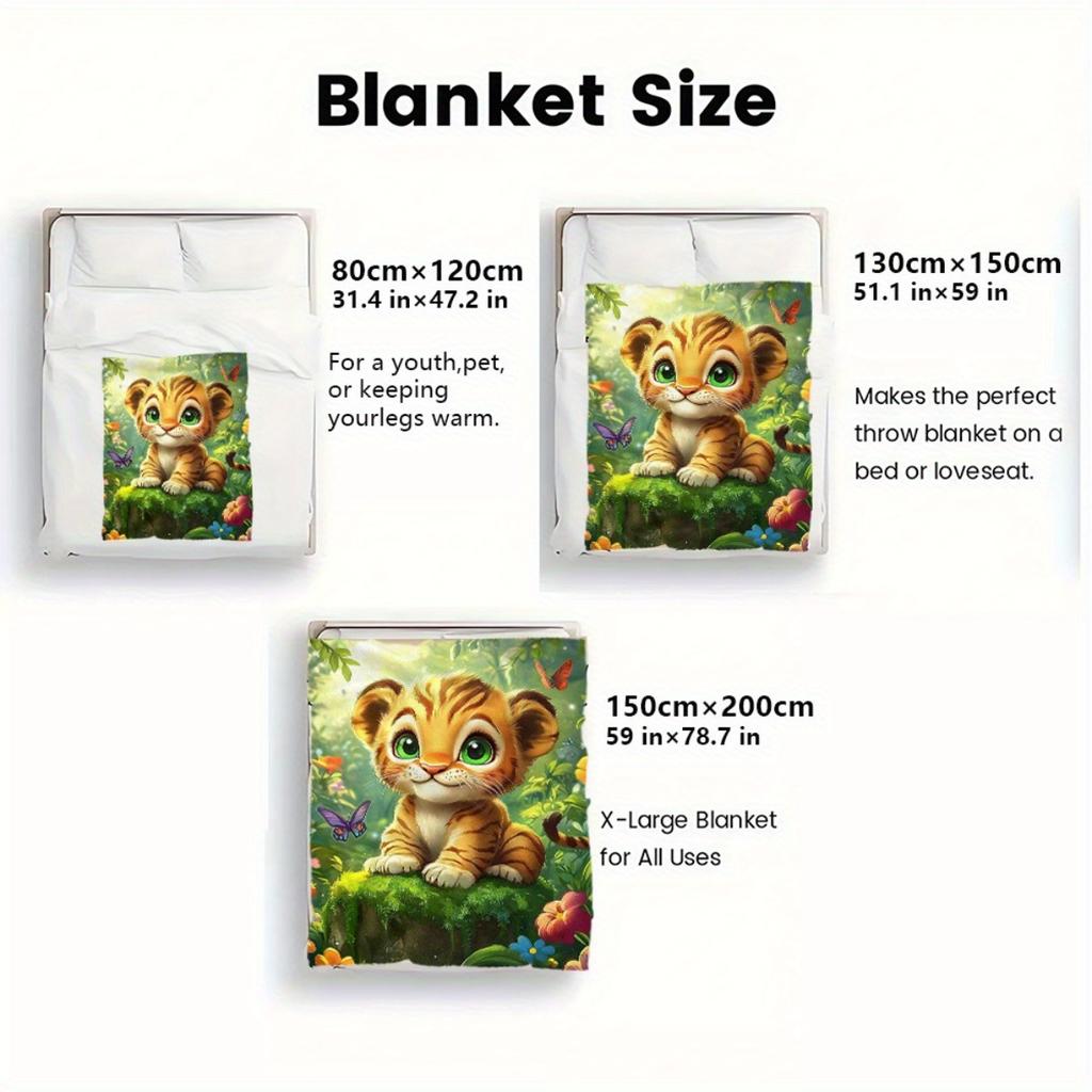 Cute Tiger Cub Forest Animals Cartoon Flannel Blanket Kids Soft Cozy Bedding Animal Print Baby Nursery Decor Throw Cover