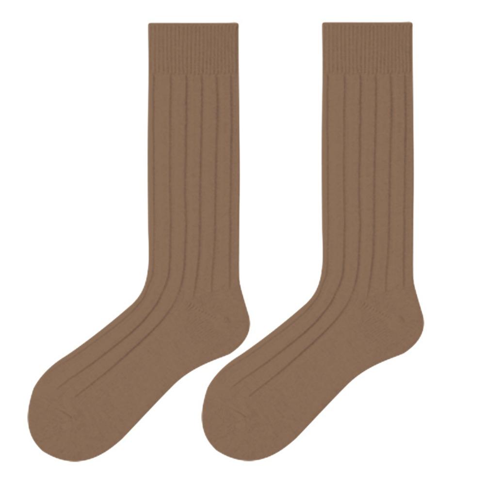 Thick Line Socks, Women's Medium Tube Socks, Autumn and Winter Coffee Color Stacked Long Tube Solid Color Long Wool Socks