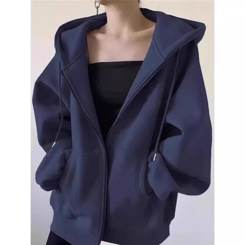 Damen Koreanischer Lazy Style Schweres Fleecegefüttertes Kapuzen-Sweatshirt Cardigan für Frühherbst 2025
