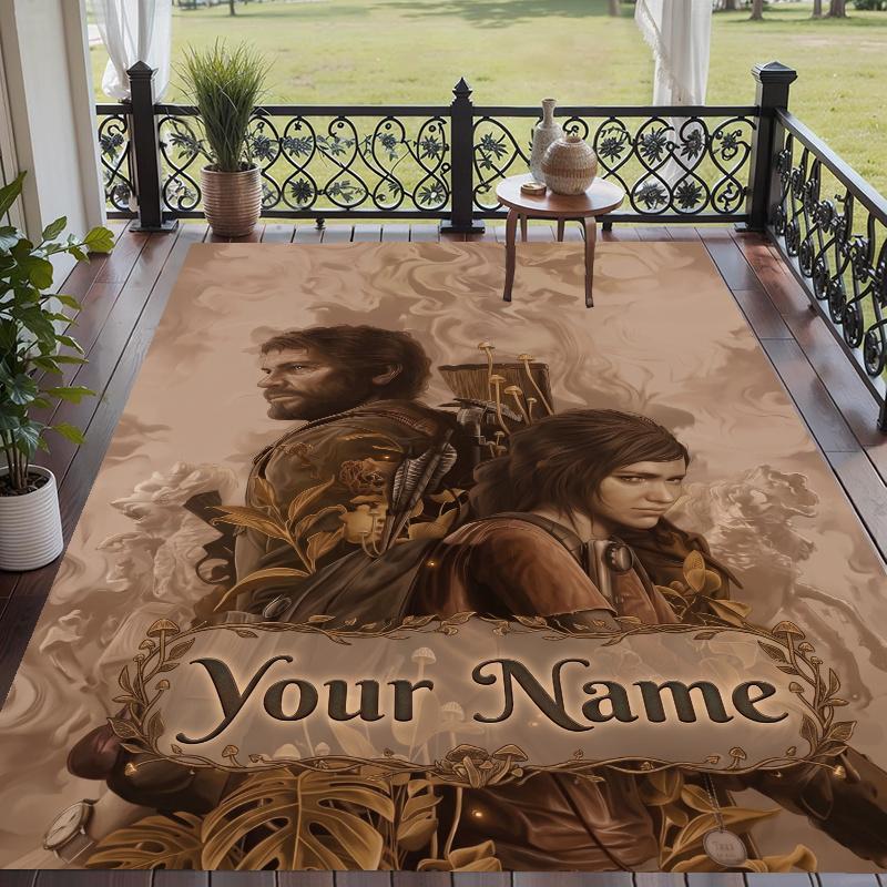 Custom Name The Last of Us Joel Ellie Crystal Velvet Floor Rug Personalized Text Soft Carpet Home Decor