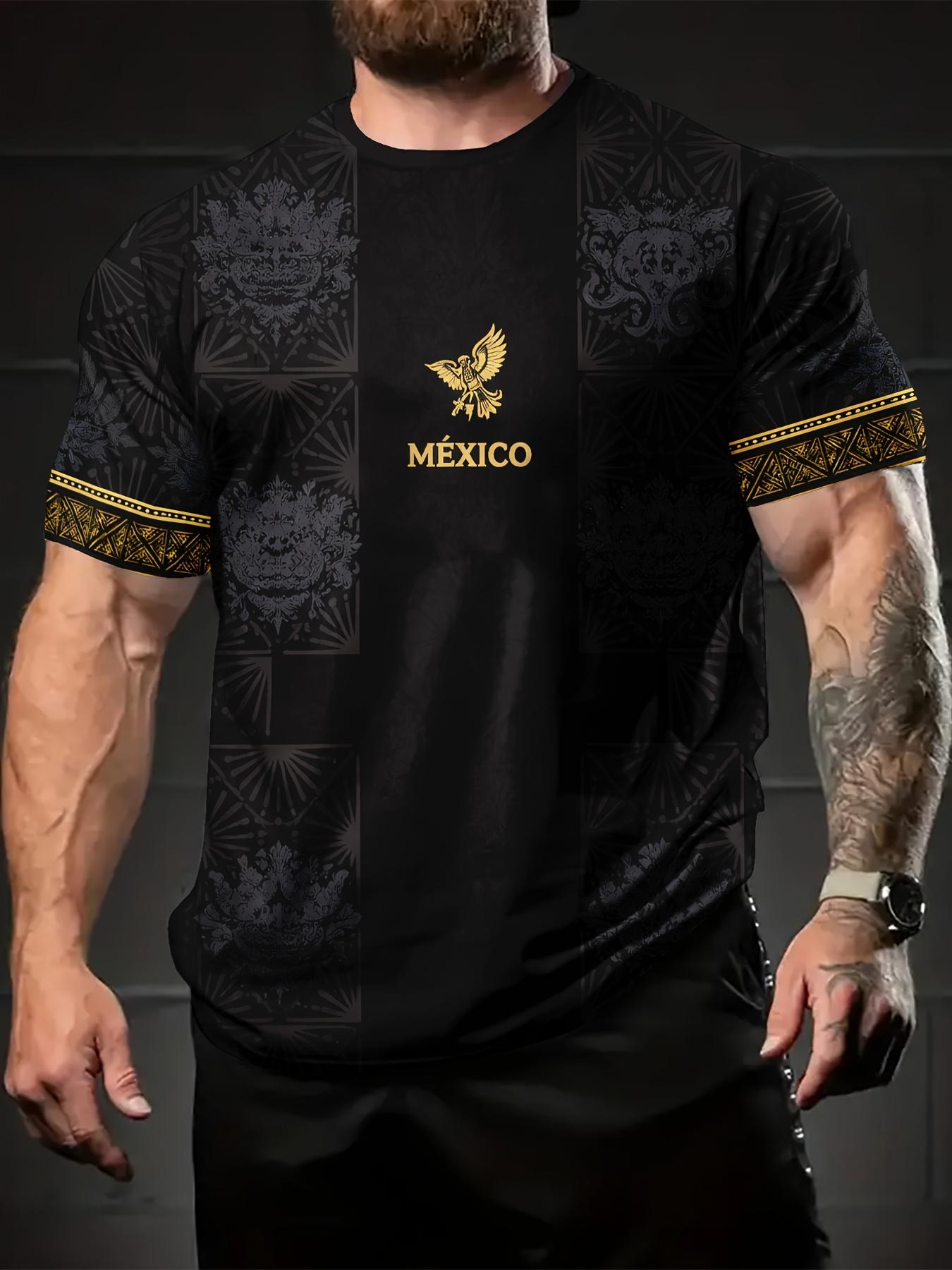 2026 New Mexico Style Mayan Tribal Short Sleeve T-Shirt Crew Neck Black Golden Pattern Unisex Adult Fashion Top XXS