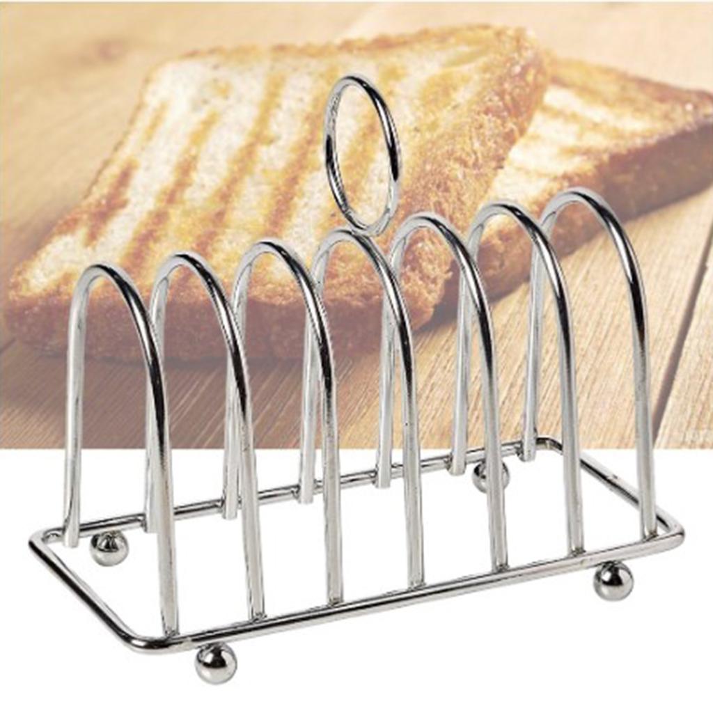 Toast Rack Stainless Steel 6 Slice Slot Breakfast Toast Bread Rack Holder with Handle for Kitchen Bakery