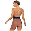 Womens Figure Skating Sling Bodysuit Sparkle Rhinestone Ruched Irregular Mesh Overlay Color Block Leotard