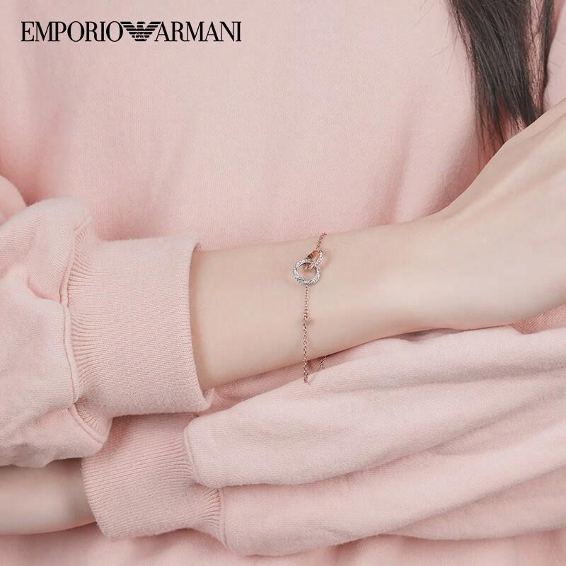 Emporio Armani Bracelet Fashionable, Simple and Trendy Rose Gold Double Ring Diamond Design Stainless Rose gold F (fits all) in original bag