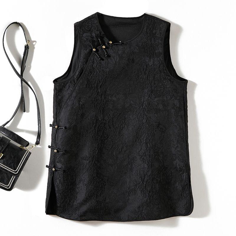 

Платье Дизайнерских Идей! Маленькое короткое платье-сарафан А-силуэта в китайском стиле с боковой застежкой, жаккардовое хлопковое Black L