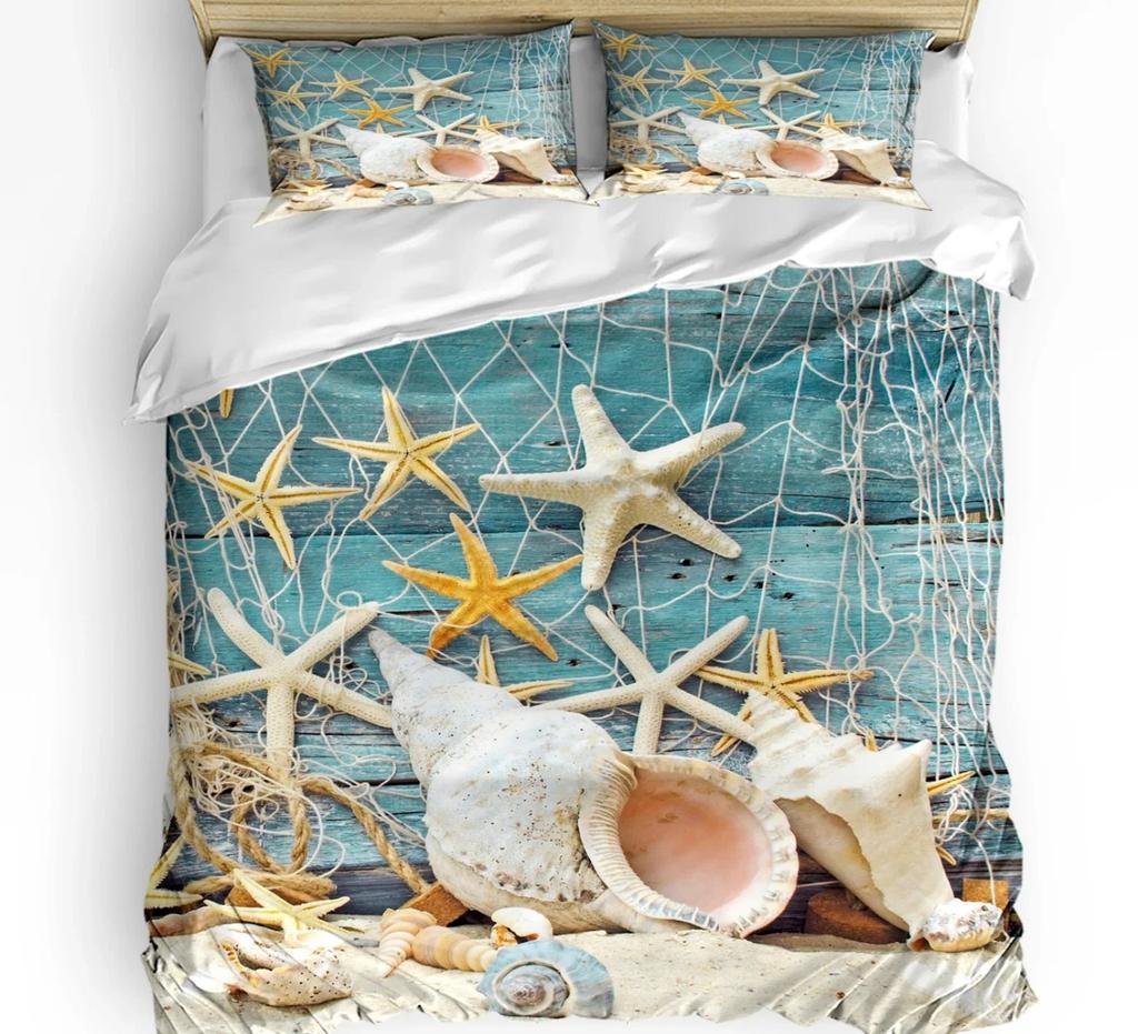 Comforter Shell Starfish With Custom 3 Pcs King Size Blue Ocean Coral Bedding Set Home Textile Room Decoration