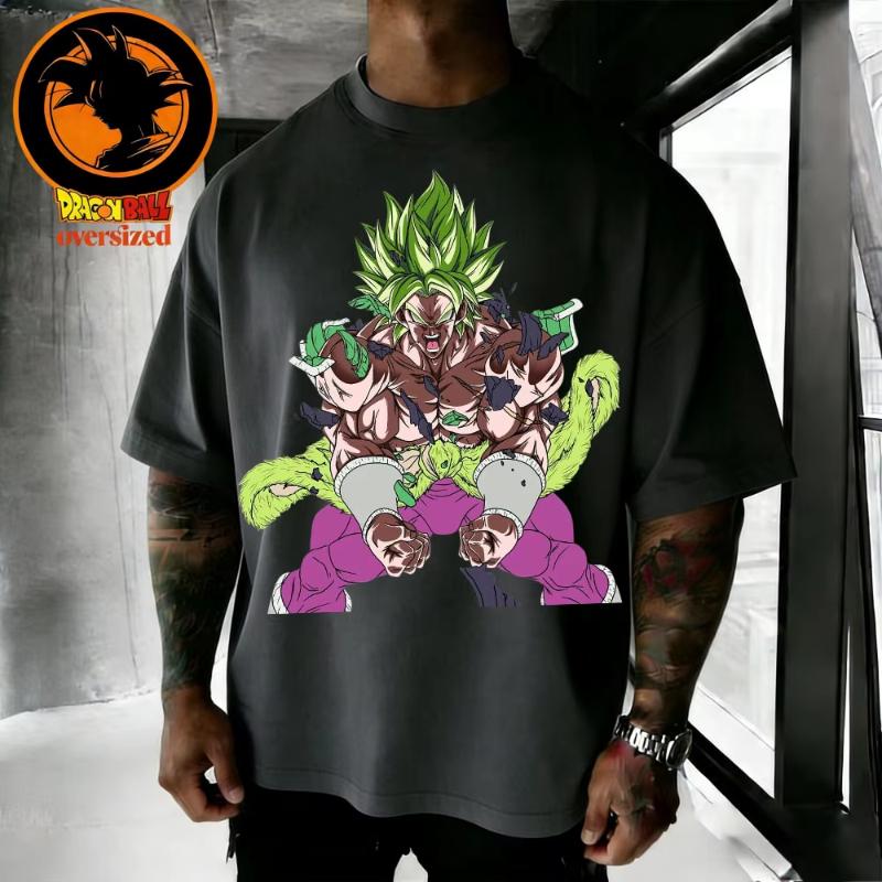 2026 Summer Dragon Ball Retro Pure Cotton Mens Tshirt Brolly Fullform Printed Oversized Casual Shirt Unisex Parentchild Suit