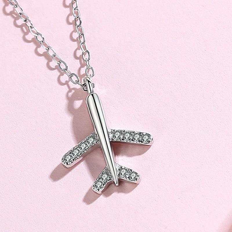 925 Sterling Silver Zirkón Airplane Link Retiazka prívesok Náhrdelník pre ženy Jemné šperky Dz164