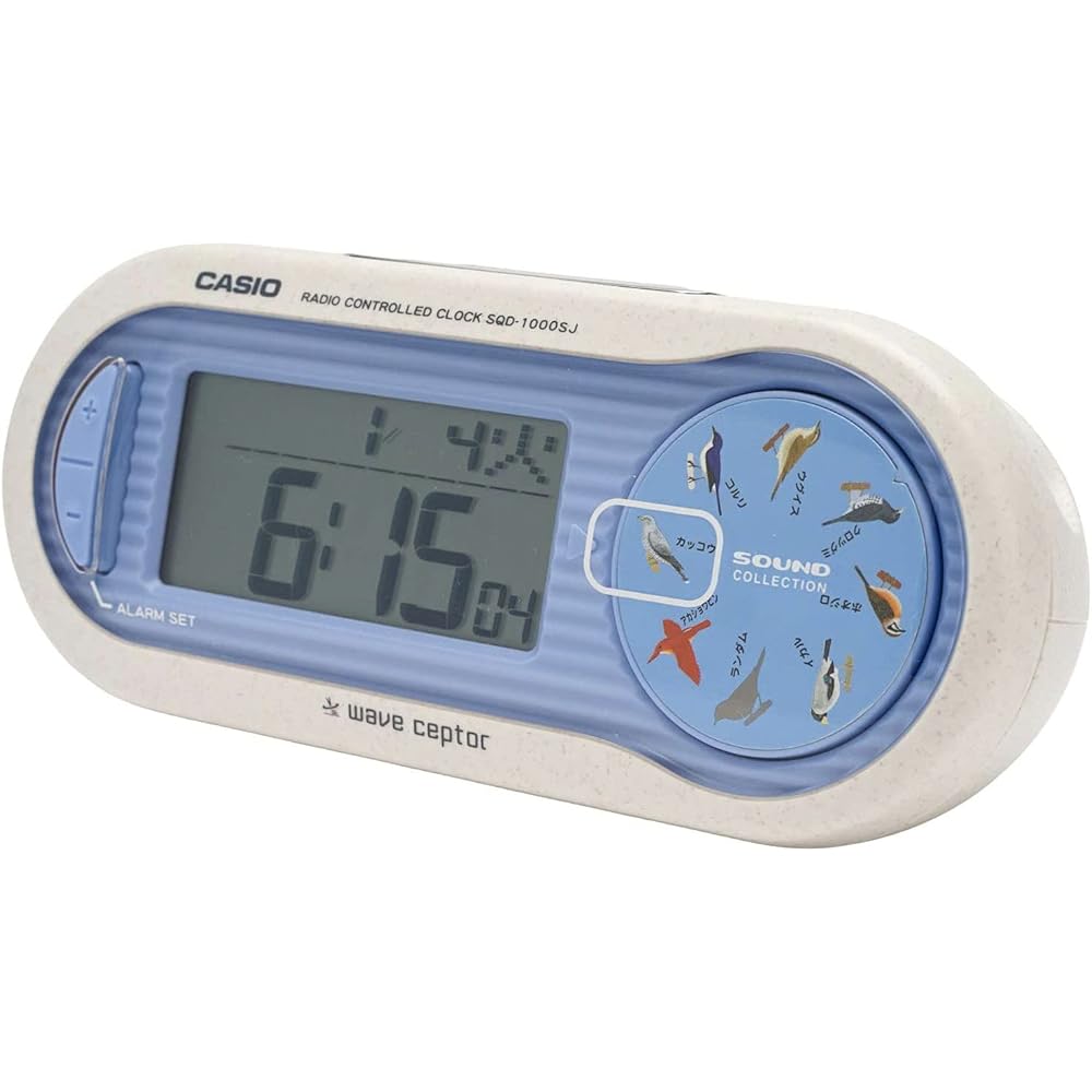 CASIO Alarm Clock, Radio-Controlled, White, Digital, Bird Song Alarm, Snooze, Light, SQD-1000SJ-2JF