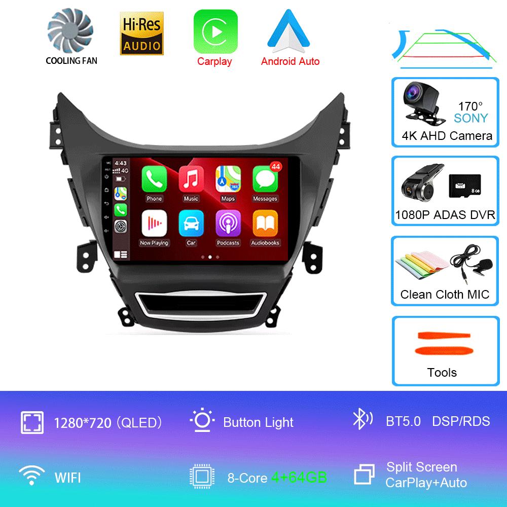 Car Radio Android 14 Carplay Auto For Hyundai Elantra I35 2011 2012 2013 2014 2015 2016 Multimedia Player WIFI+4G BT 2Din Stereo