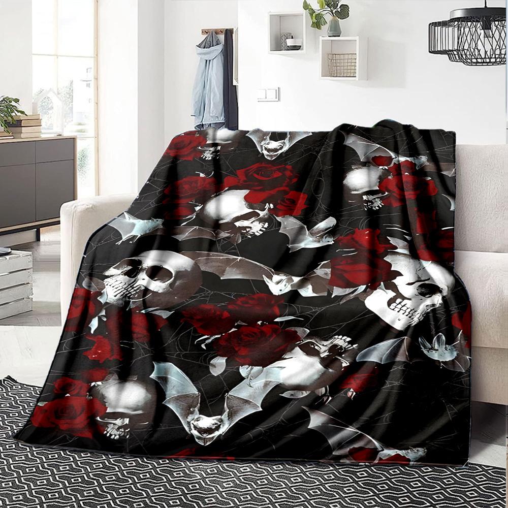 1pc skull roses Throw Blanket Soft Flannel, Cozy All Season Polyester Perfect for Home, Office