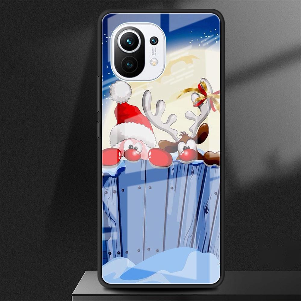 Glass Case For Xiaomi Poco X3 NFC 11 Lite 11T F3 M3 For Redmi Note 11 10 9 8 Pro 10S 9S 9A 9C Phone Cover Cartoon Christmas