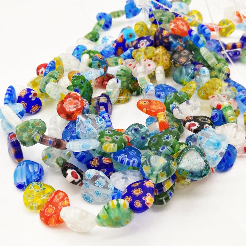Heart-Shaped Millefiori Glass Beads for DIY Handmade Jewelry 8mm смешивание цветов