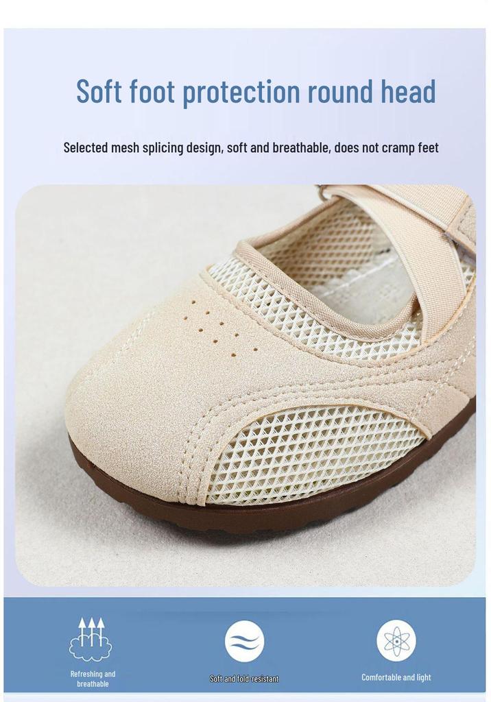 Mary Jane Women's Summer 2026 Hollow Mesh Velcro Flats - Casual Versatile Shoes for Women
