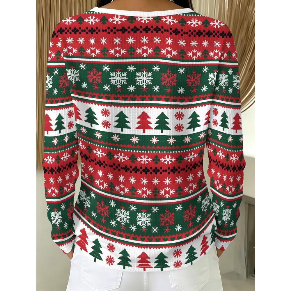 Women's Half Zipper Long Sleeve T-Shirt Christmas Style Pattern Printing Casual Daily Commuter