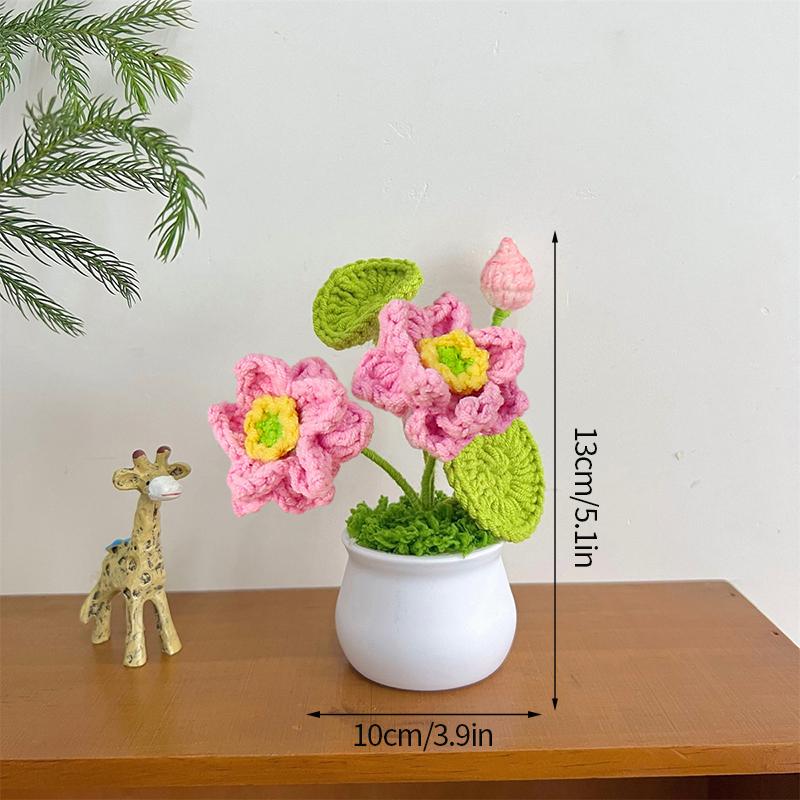 Tulipas de crochê de flores tecidas à mão Girassol Lótus Feito à mão em lã tricotada em vaso Produto acabado Decoração de mesa Ornamento