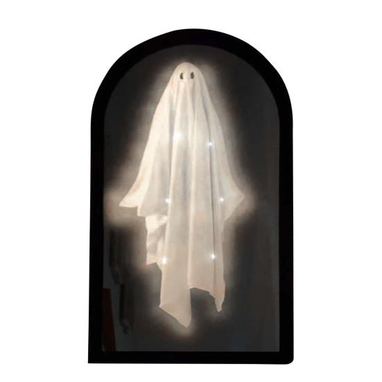 Halloween Ghost Mirror Spooky Hologram Ghost Skeleton Mirror with LED Light for Halloween Home Bedroom Decor