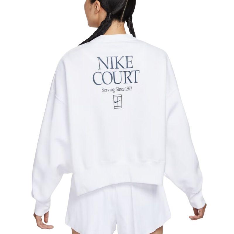 Nike COURT HERITAGE Fleece Lined Sports Pullover Crew Neck Sweatshirt Women's White IO0485-100
