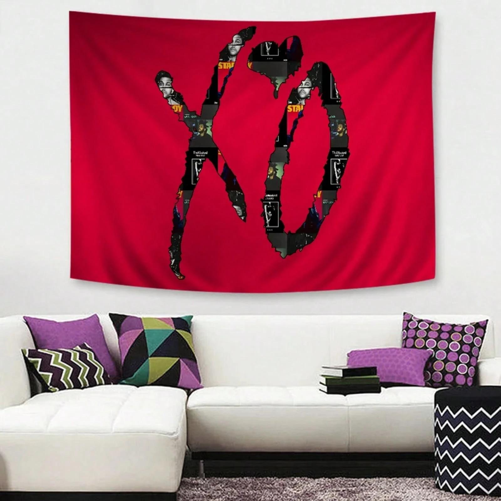 1 Stuk Urban Muziek Wandkleed - Polyester 2D Print The Weeknd Handtekening & Xo Ontwerp, Ideaal Voor Huisdecoratie & Verjaardagscadeau Voor R&B Fan 60X90cm