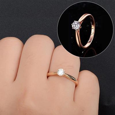 Klassische Eheringe für Damen – zeitlos schlicht, sechs Krappen, Zirkonia-Solitär, Verlobungsring, Ehering, Schmuck