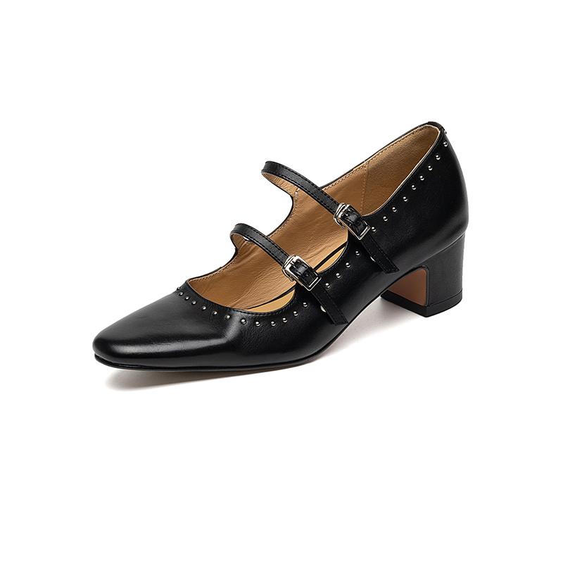 

Fashion 2025 Fashion Women Pumps Shoes Chunky High Heels Leather Mary Jane Vintage Summer Round Toe Shoes Spring Woman Black Size 34-40 34 чёрный
