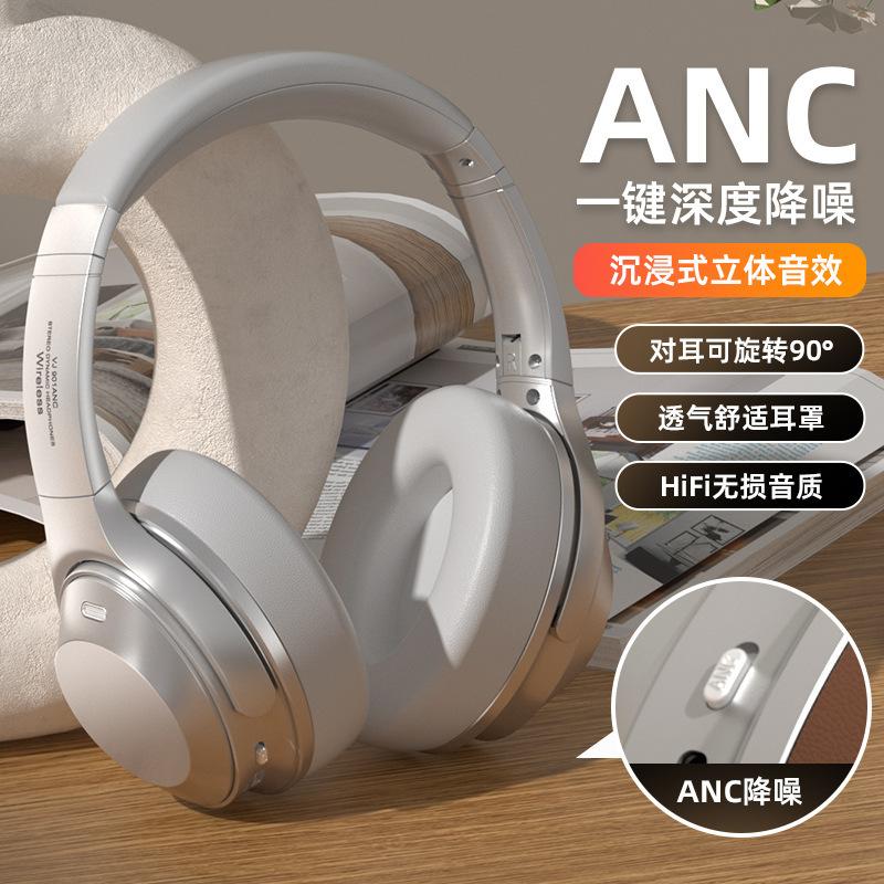 ANC Headphones Bluetooth 5.3 Over Ear Earphones Wireless Hi-Fi Stereo Headset with Mic 35H Playtime Type-C AUX Foldable Design
