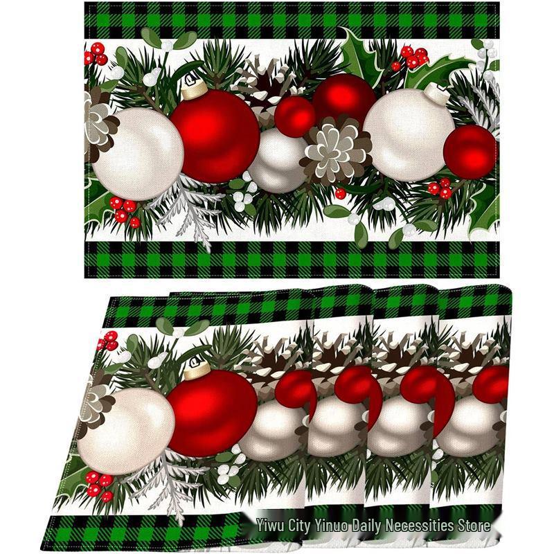 Christmas Snowman & Snowflake Plaid Insulated Placemat - Festive Table Decoration