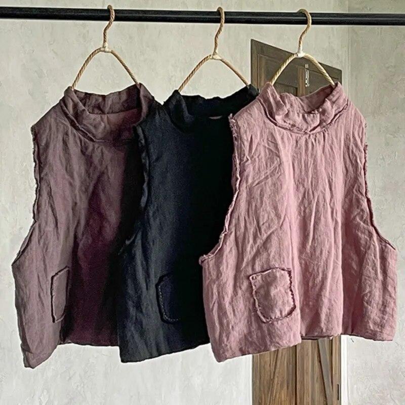 Johnature Gilets en lin de couleur unie pour femmes, manteaux Vintage, Patchwork, Plus coton, gilets chauds de Style chinois, automne