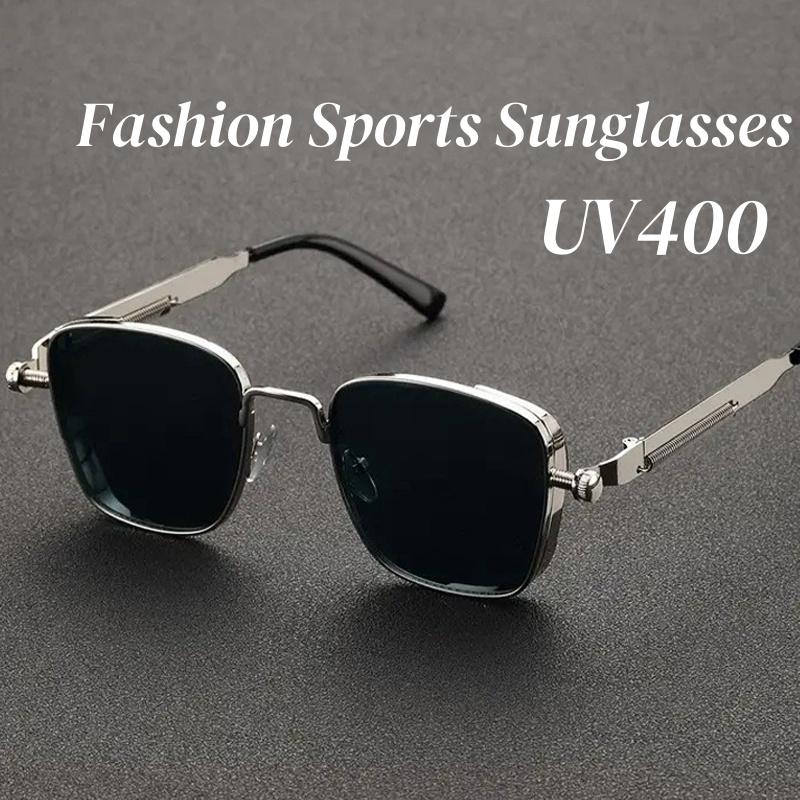 Men Driving Sunglasses Vintage Steampunk Square Sun Glasses Eyewear Metal Frame with Spring Hinges Women Eyepiece Trendy Goggles
