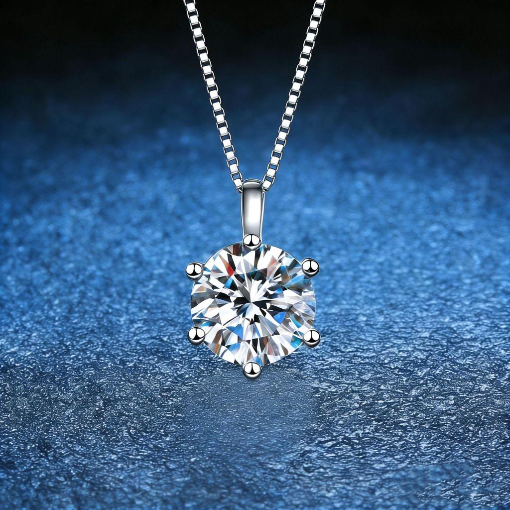 Women's 2 Carat Faux Moissanite Necklace: Six-Prong Diamond Pendant, Classic Luxury Clavicle Chain
