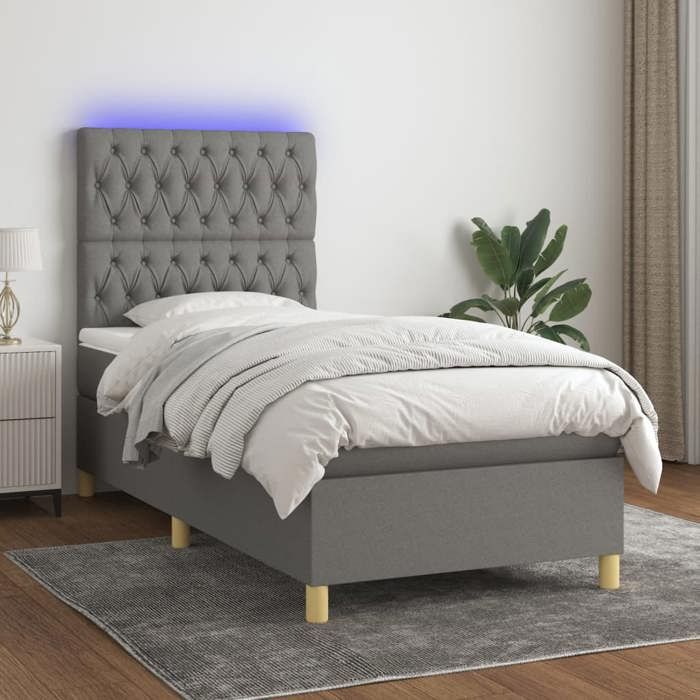 VidaXL Slat Bed Base with Mattress and LED, Upholstered Bed, Single Bed, Adult Bed for Interior Bedroom, 3135638