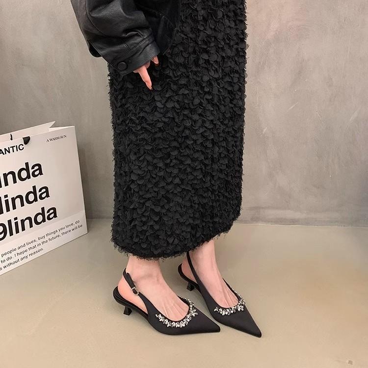 Evening shoes French temperament rhinestone single shoes pointed high heels early spring new bag head sandals with skirt fairy shoes