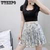 Sommer Vielseitiger Chiffon-Blumenrock Weiblicher süßer und frischer elastischer hoher Taillen-Dünner Halbkörperrock in A-Linie