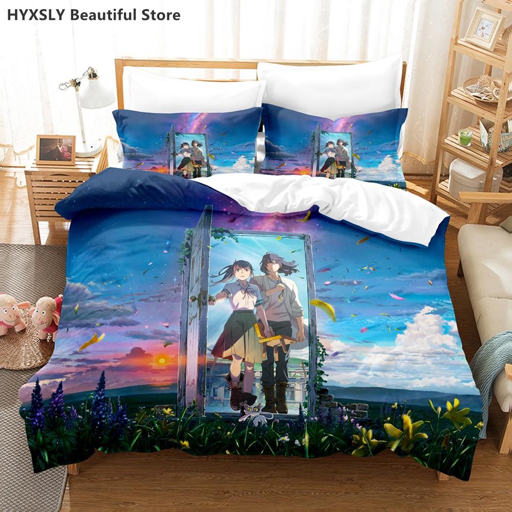 

Suzume no Tojimari Bedding Set 3D Anime Polyester Quilt Cover Pillowcases Queen King For Kids Gift Cute Anime Duvet Cover Sets 135x200cm 2pcs