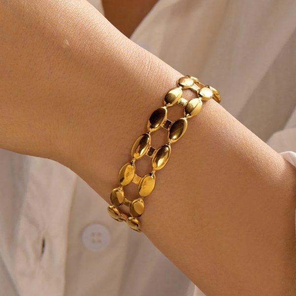

Stainless Steel Oval Geometric Hollow Cuff Bangle Minimalist Open Bracelet For Women Metal Wrist Jewelry