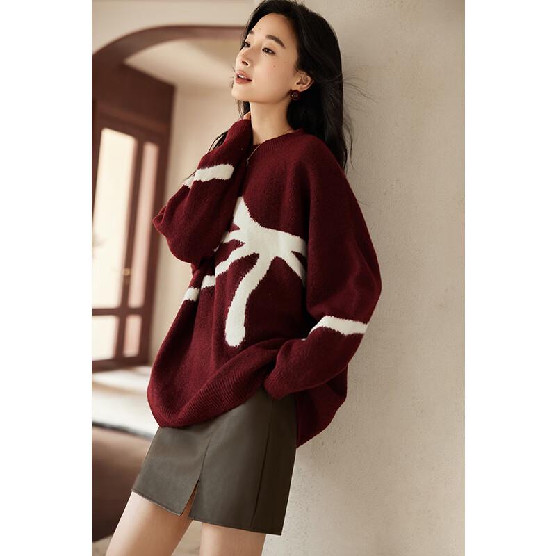 VICTORIA&VERA Women's Winter Relaxed Long-Sleeve Bow Knit Sweater V8901S17263