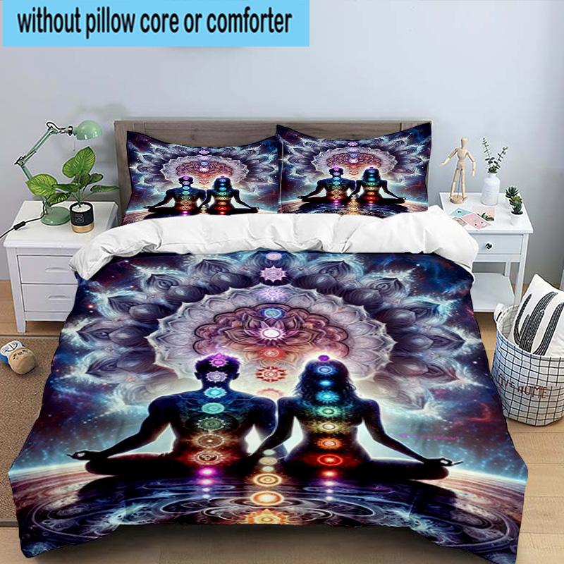 Chakra Balance Meditation 3pcs Bedding,Including 1pc Duvet Cover And 2pcs Pillowcases Perfect for Christmas,Ideal for Bedroom, Dormitory