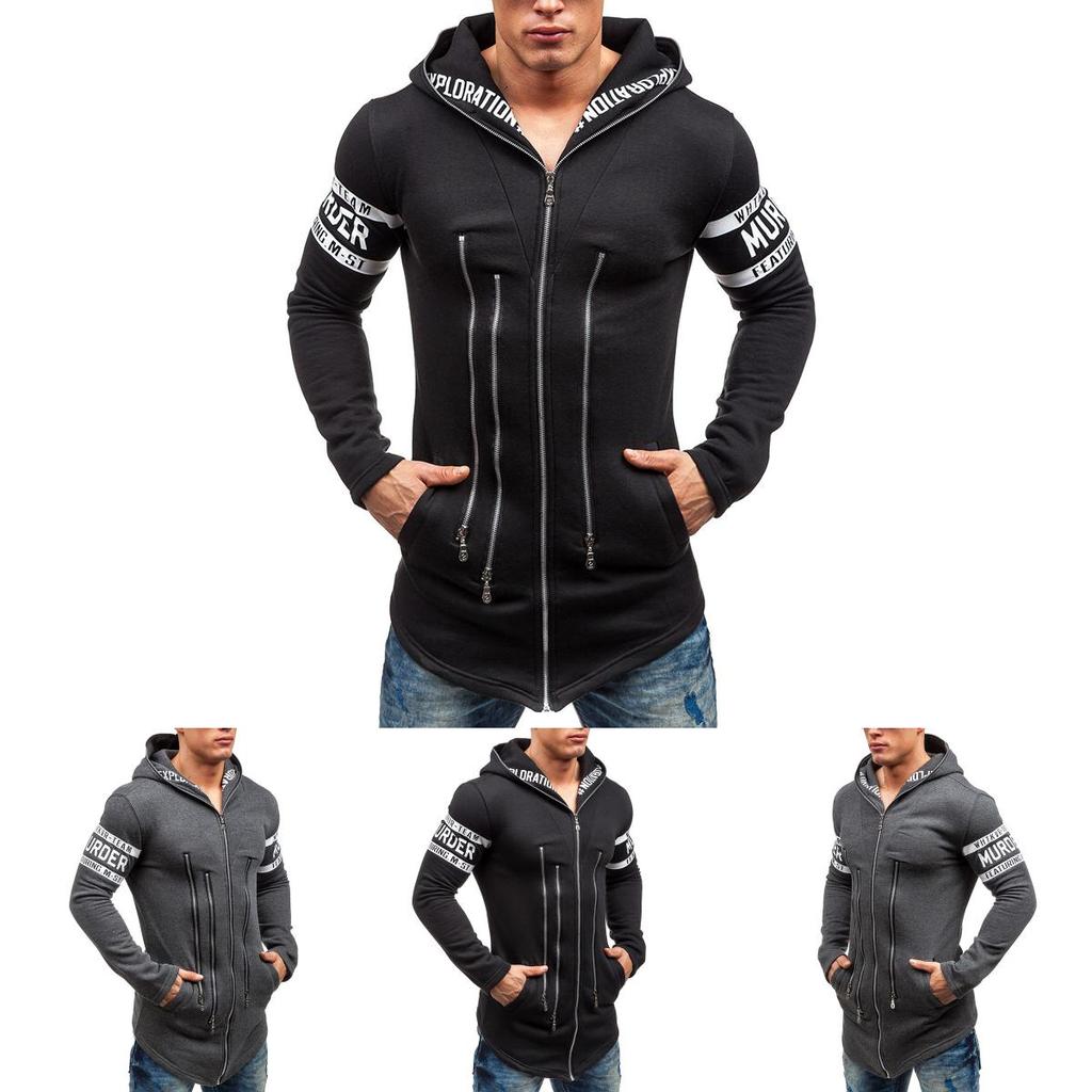 Premium Cotton Blend Men Slim Hoodie With Zipper Pocket And Classic Print Design