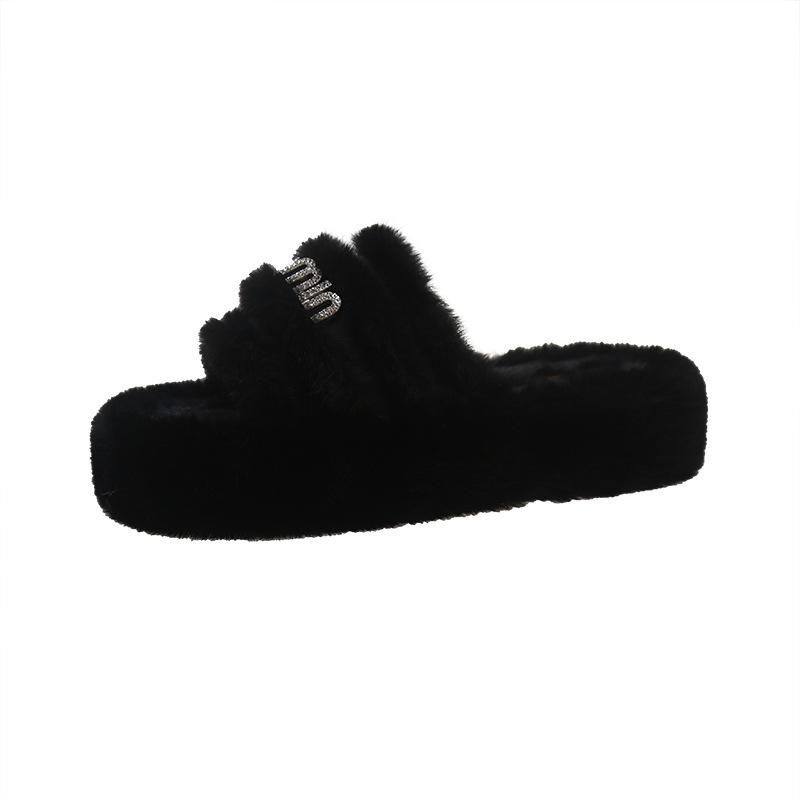 

Стильные повседневные шлепанцы со стразами женские 2025 новые для улицы однословные пушистые мопы осенне-зимние теплые на толстой подошве хлопковые мопы 35