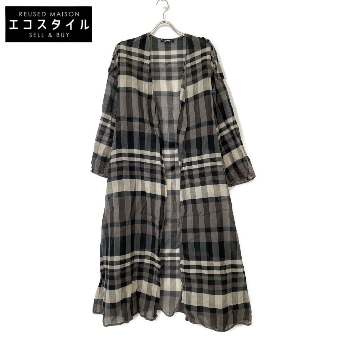 

ebure Brown check belted long shirt tops 38 Black x beigeUsed
