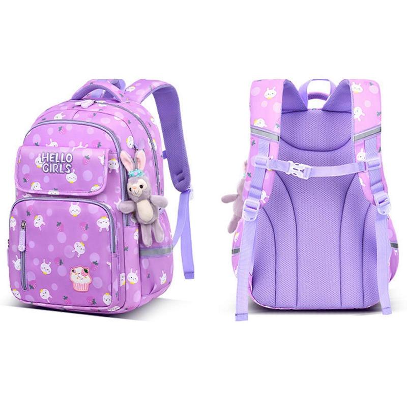 2023 Kindertasche Schultasche Mädchen Schultasche Spritzwassergeschützter Rucksack Niedliche Cartoon-Umhängetasche Grundschul-Tagesrucksack Schulbedarf Lila