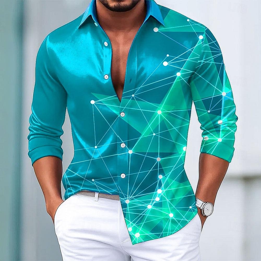 Men's Geometric Galaxy Star Print Gradient Color Shirt 3D Printed Shirt Button Up Shirt Long Sleeve Shirt Street Blouse for Mens