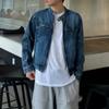 Designed Short Denim Jacket Men's Autumn Loose Stand-up Collar Jacket Korean Style Trendy Distressed Top