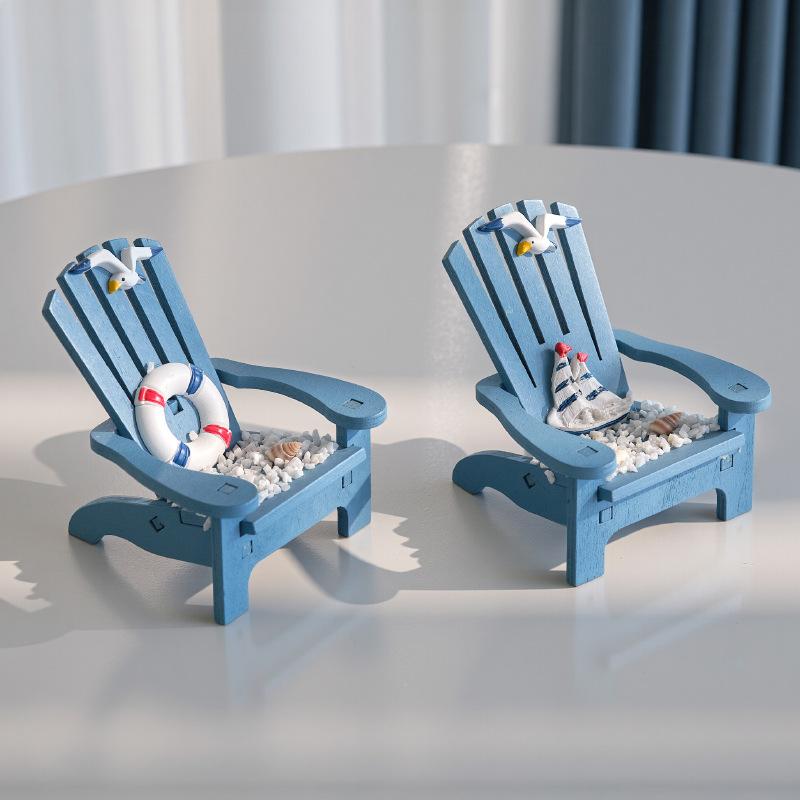 Mediterranean Blue Mini Wood Beach Chair Figurines for Garden Dollhouse Desktop Beach Decor  Desk Decoration Room Decor