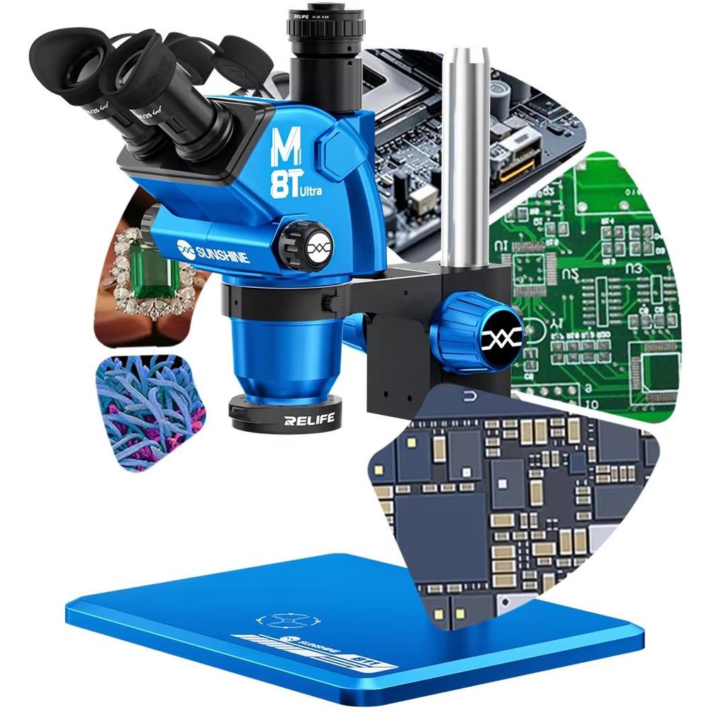 SUNSHINE M8T Ultra 6-72X Continuous Zoom Microscope 350mm Adjustable Column Base 0.5X with Large Stand for Phone Repair Tools