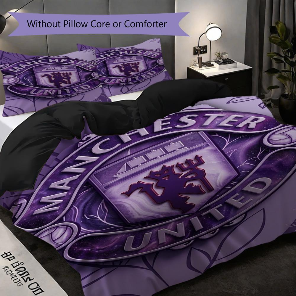 Manchester Emblem Display Bedding (1 * duvet cover + 2 * pillowcase, without core) 2D Flat Bedding set Christmas birthday gift