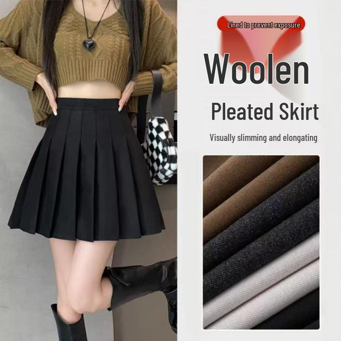 

Plus Size Retro High Waist Wool Pleated Skirt for Women 5XL чёрный