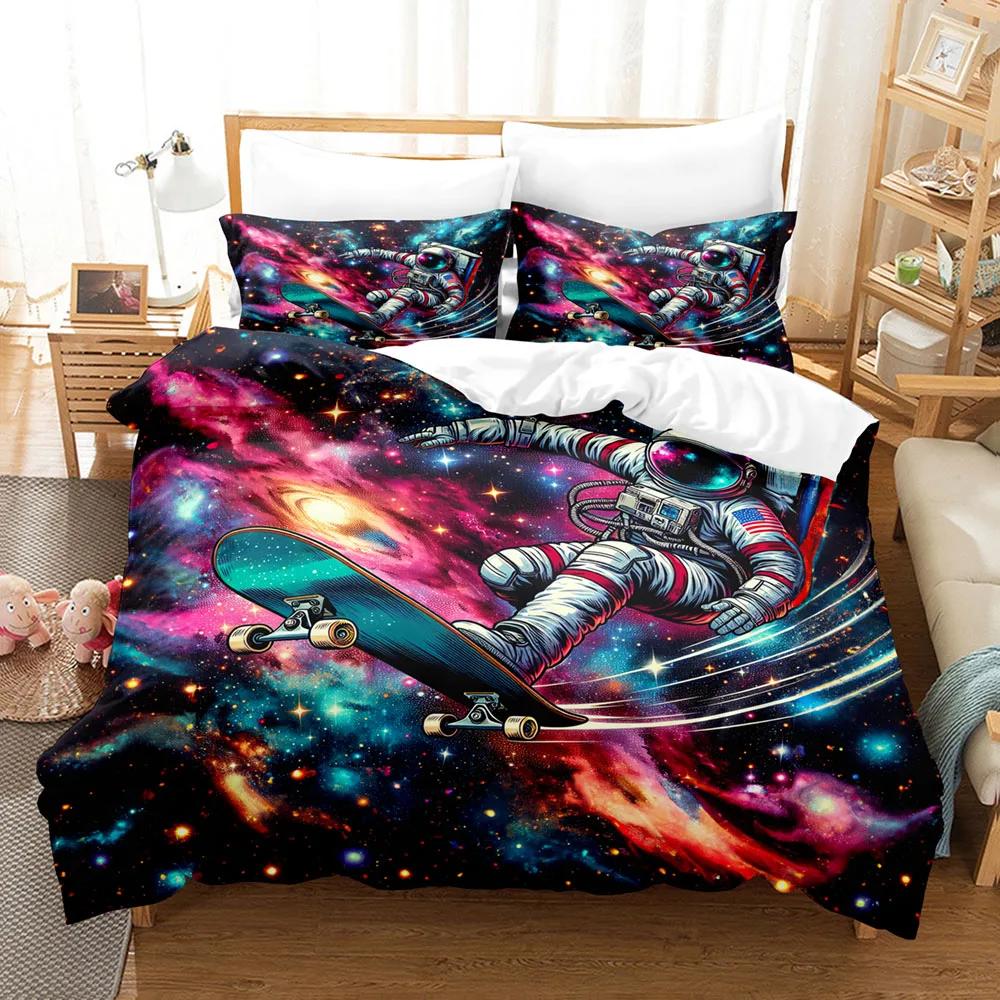Astronaut and Galaxy Background 3D Bedding Set Duvet Cover Set King Queen Twin Double Comforter Cover Set For Home Decoration